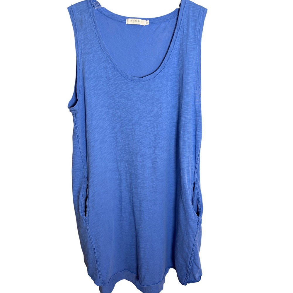 Tank‎ Dress Women Large Blue Cotton Slub Knit Pocket Casual Minimalist Beach